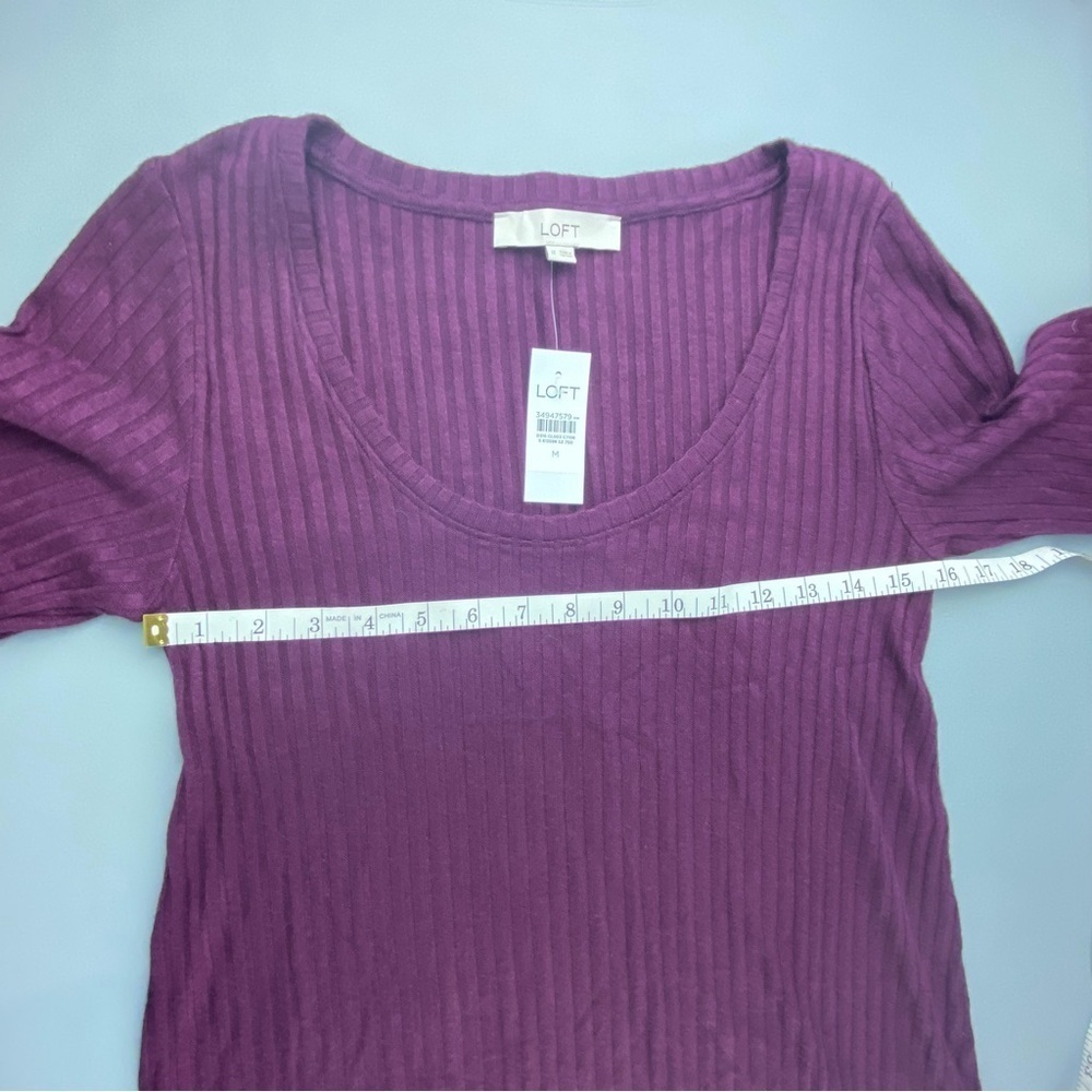 NWT LOFT burgundy wine ribbed short sleeve fall dress wms sz medium - Picture 6 of 13